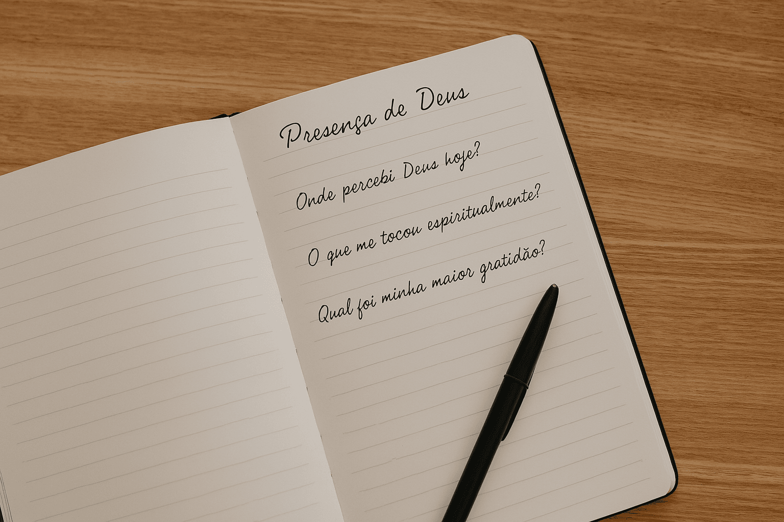 Caderno aberto sobre uma mesa com anotações feitas à mão, iluminado por luz suave natural